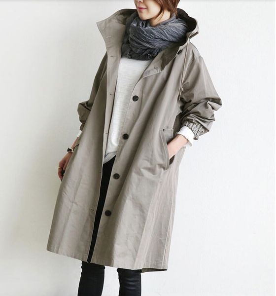 

2020 autumn new korean style loose british trench windbreaker coat mid-length coat 2 color 5 size, Tan;black