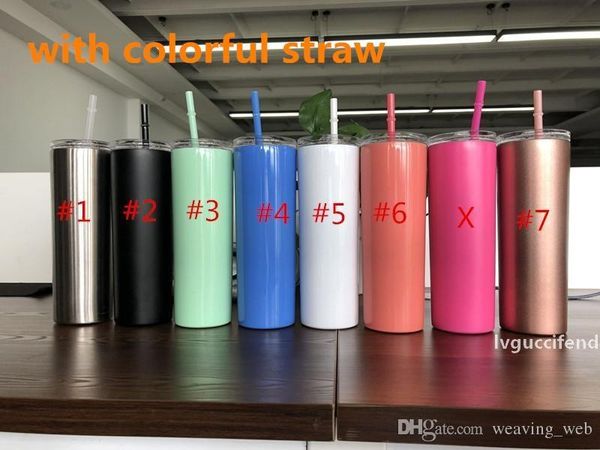 

stainless steel skinny tumbler with straws 20oz straight cups slime tumbler double wall vacuum insulation water mugs
