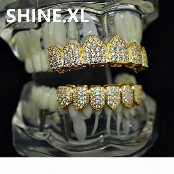 

gold color plated hip hop grillz micro pave cz & bottom grillz mouth teeth grills set, Black