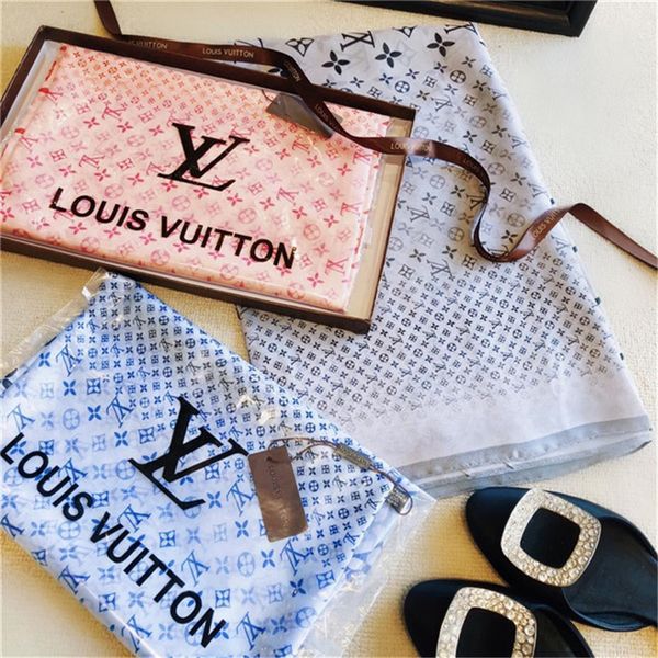 

2020new fashion designer2 silk scarf women luxury four seasons shawl scarf brand scarves size about 180x70cm 6 colors with box opt, Blue;gray
