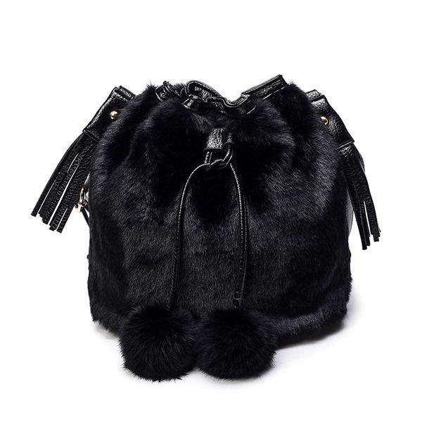 

tassel plush women's bag fashion leopard pattern lady's faux fur bag single shoulder straddle bucket 2020 purses handbags