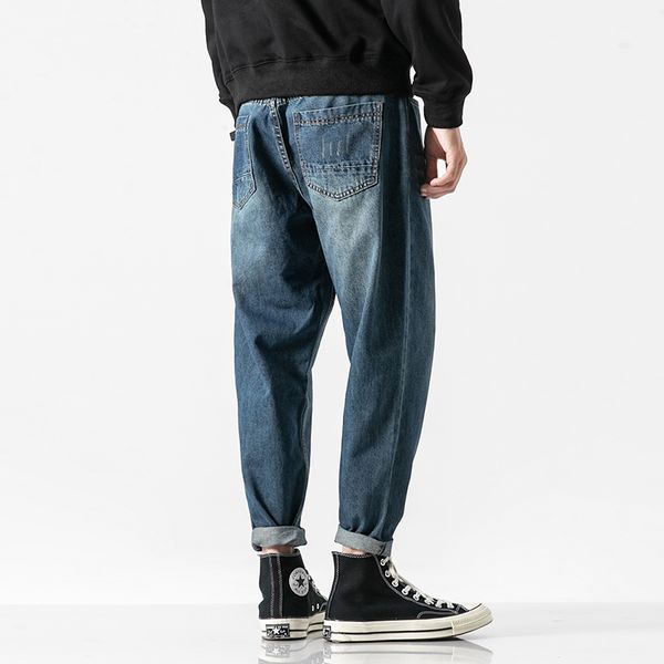

men's jeans straight fashion baggy large size korean style dark blue denim pants
