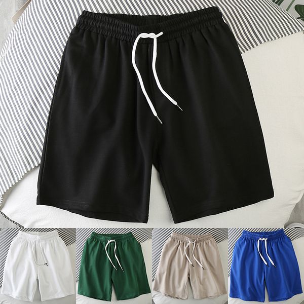 

summer men shorts fashion solid color elastic waist sandy beach leisure bodybuilding workout loose mens kg-214, White;black