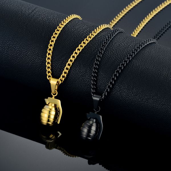 

hiphop hand grenades bomb pendant necklace soldier friend gift male gold color necklaces for men jewelry dropshipping, Silver