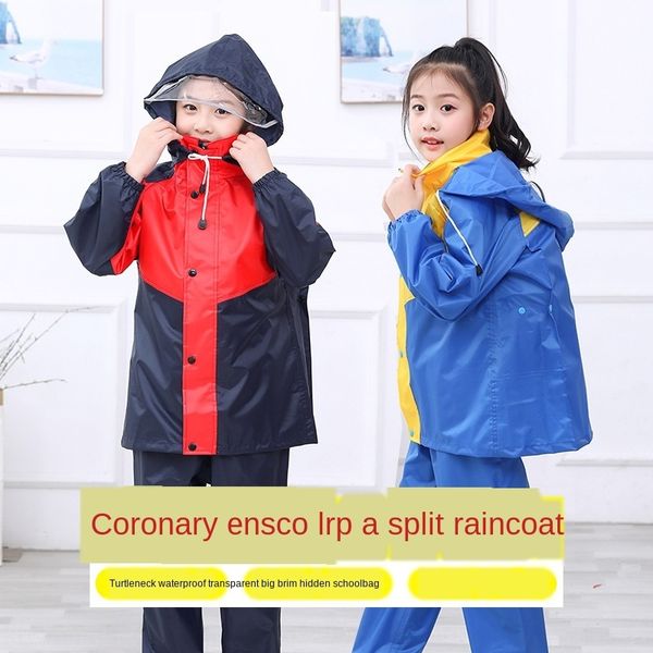 

skpcg rain children's male thickened poncho middle and large children split primary school students' raincoat baby suit pants suit, Red;brown
