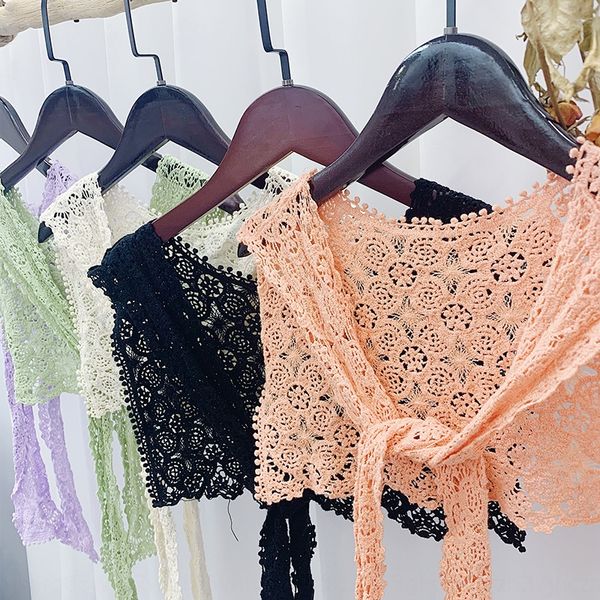 

hollowed-out fashionable little shawl women's lace shawl lace decorative fake collar korean all-match fashion cotton square turban, Blue;gray