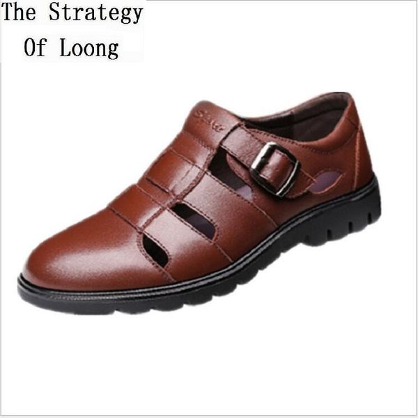

sandals summer european america style buckle belt breathable hollow men business round toe male casual shoes 20210623, Black