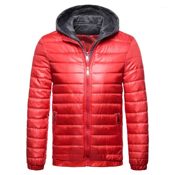 

fake two pieces jackets winter outdoor warm mens hooded coats casual solid color outerwear males clothing 2020 mens designer, Black;brown