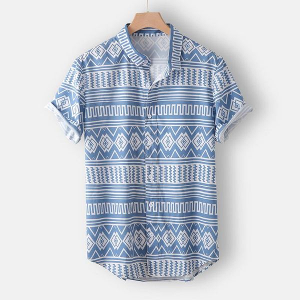 

summer men's shirts ethnic hawaiian printed male blouse casual loose short sleeve shirt men streetwear camisa masculina, White;black