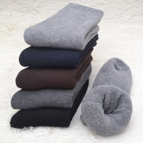 

men's winter thickened warm cotton towel cotton winter mid-tube warm towel socks long tube velvet terry socks, Black