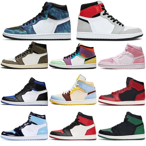 

og smoke grey tie dye basketball shoes for men womens satin shattered bred banned royal blue fearless chicago unc sport trainers 1 1s