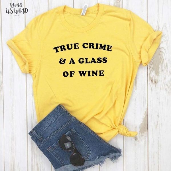 

true crime amp; a glass of wine women tshirt cotton casual funny t shirt for girl tee hipster drop na, White