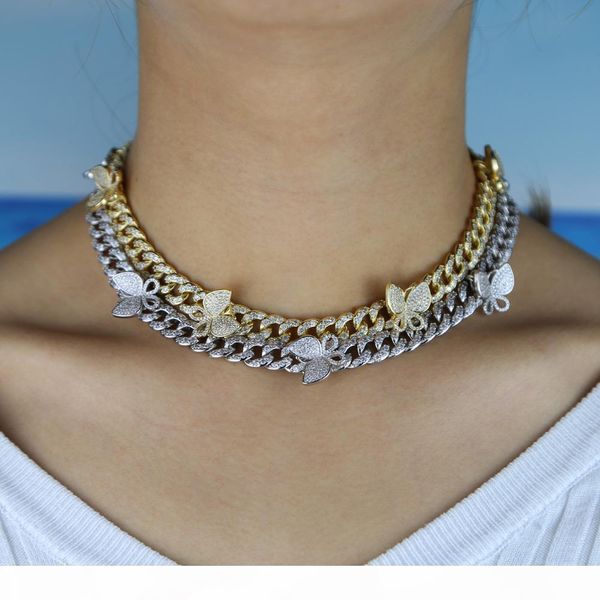 

замороженный из шику cz майами кубинский звено цепи бабочки очарование колье ожерелье хип-хоп женщин ювелирные изделия, Silver