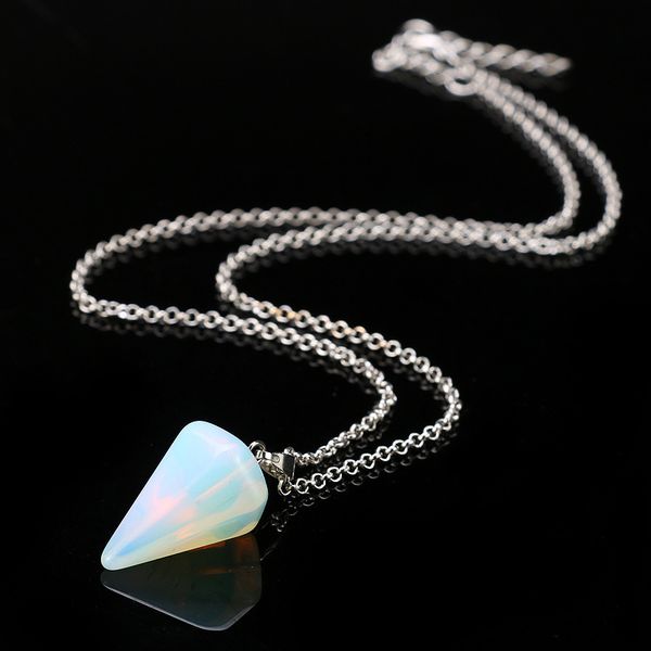 

women men chain necklace pendant natural gem stone quartz hexagonal point pendulum column reiki healing chakra jewelry, Silver