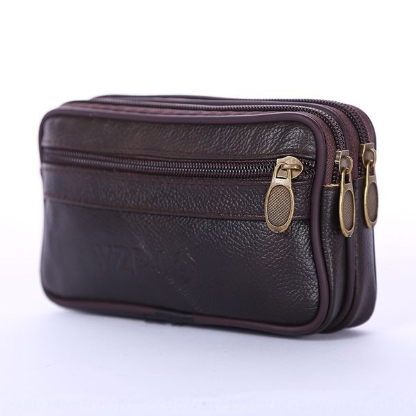

2020 shuangla casual mobile phone cowhide middle-aged and elderly men's mobile phone running bag wearing belt running bag