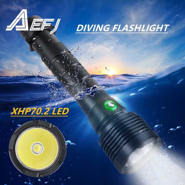

flashlights torches super bright 4000lm xhp70.2 led diving yellow/white light dive ipx8 waterproof underwater 80m lamp use 18650 26650