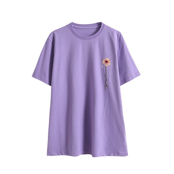 

ins 0045-2020 summer new ins daisy embroidered t-shirt loose round neck net red all-match short-sleeved shirt for sale, Blue