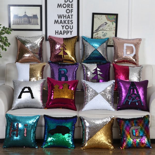 

sequins mermaid pillow case cushion pillow cover throw cushion case magic reversible sequin pillow cushion wholesale dhl