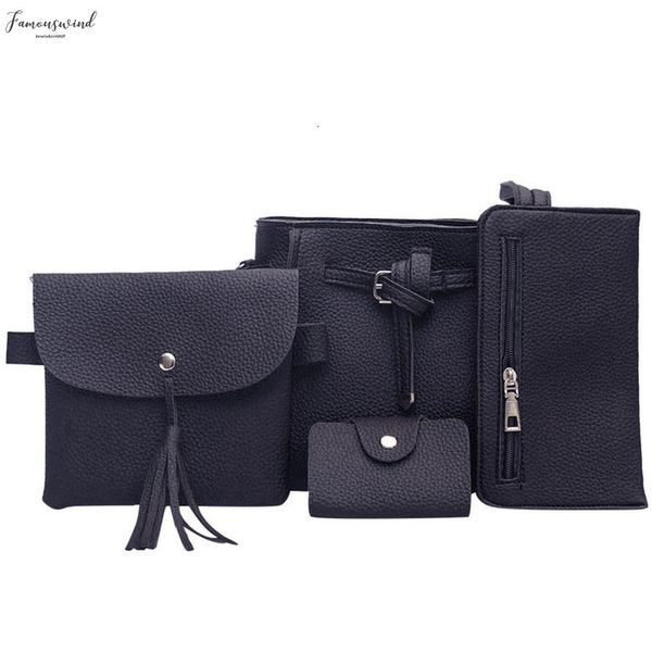 

black small women new pu fashion four piece messenger bag soft washed pu leather crossbody bag female handbag purses july 18