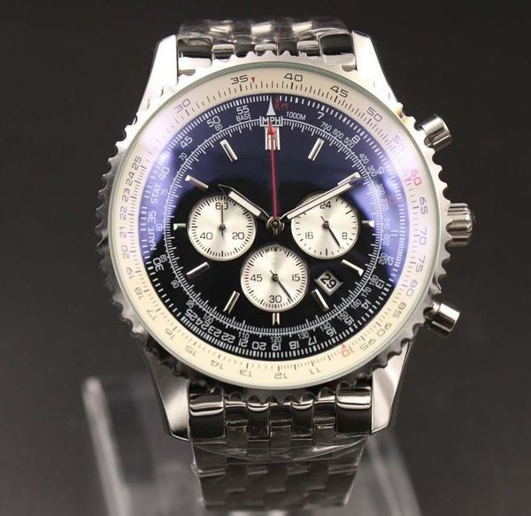 

2020 new watch montbrillant quartz chronograph 46mm black dial 316l silver steel strap sapphire solid strap mens sports watch, Slivery;brown