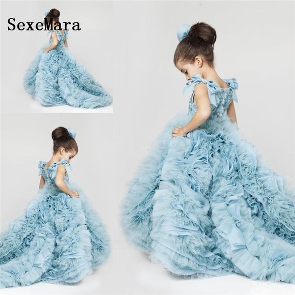 

new pretty flower girls dresses ruched tiered ice blue puffy girl dresses for wedding party gowns plus size pageant dresses t200709, Red;yellow