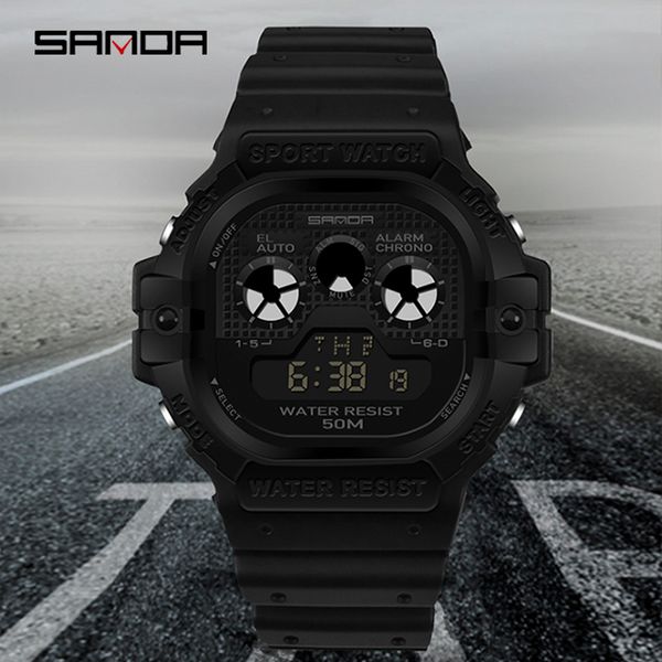 

sanda new multifunctional sports watch men's watch student business led digital waterproof square electronic montre homme, Slivery;brown