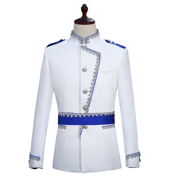

suits men long sleeve stage music costume mens performance suit straight designs clothing two piece set coat pants m, White;black