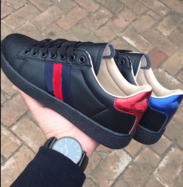 

2020 designer men women sneaker casual shoes low leather sneakers ace bee stripes shoe walking sports trainers ladies footwear, Black