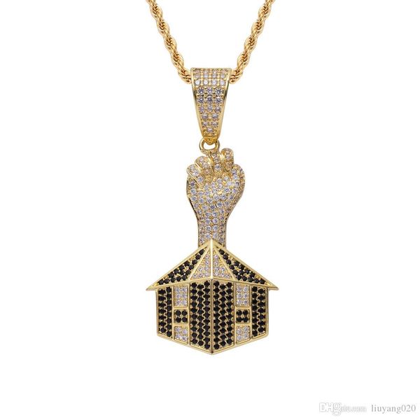

новый персонализированный кулак и дом ожерелье мужские iced из hip hop gold color jewelry charm для подарков