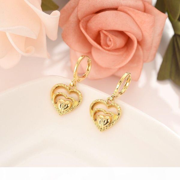 

a 18 k solid gold gf twin heart flower women jewelry sets europe bridals wedding jewelry gift dubai pendnat earrings diy charms, Silver