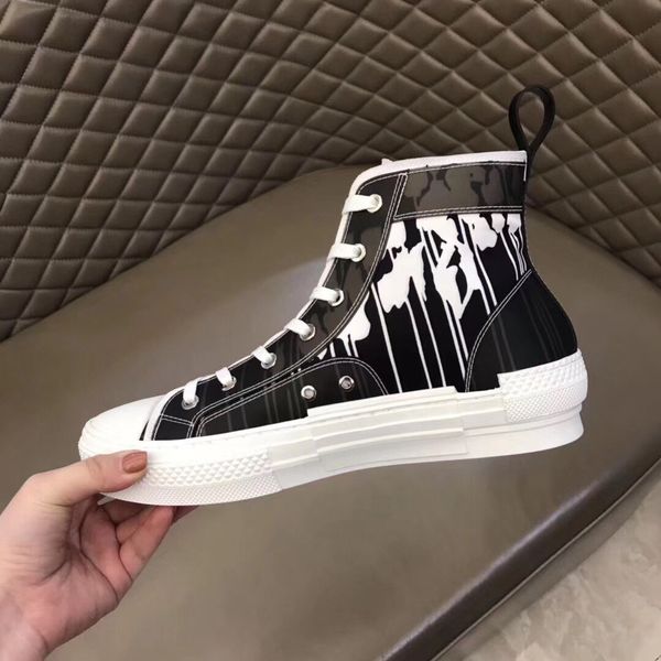 

new b23 high-sneakers oblique mens designer casual shoes transparent letters men high help canvas shoes with box, Black