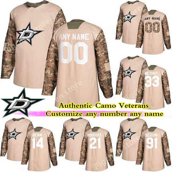 

camo veterans day practice dallas stars jerseys 91 tyler seguin 14 benn 30 bishop 16 pavelski any number any name hockey jersey, Black;red