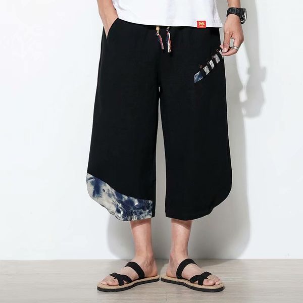 

2020 mens cotton linen harajuku harem pants summer joggers pants male vintage chinese style sweatpants linen wide-leg, Black