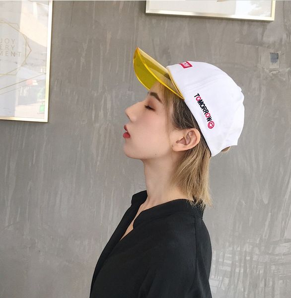 

ngxgj hat women's new embroidery embroidered baseball letter side smiling face cap korean style all-match personalized transparent brim, Blue;gray