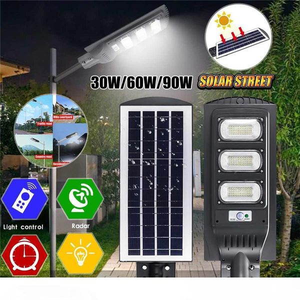 

Solar LED Street light 30W 60W 90W Solar LED Lights PIR Motion Sensor Wall Synchronization Lamp Waterproof Remote for Garden Square Patio