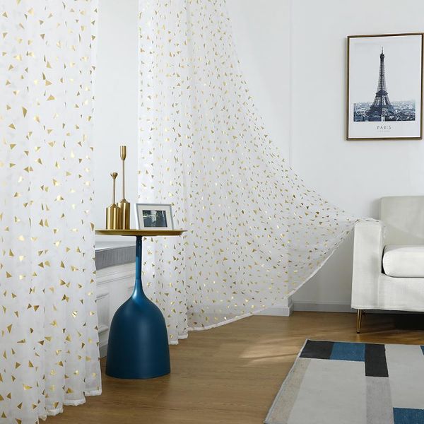 

living room gold foil polyester metallic home decor easy install see through romantic summery soft bedroom modern window curtain