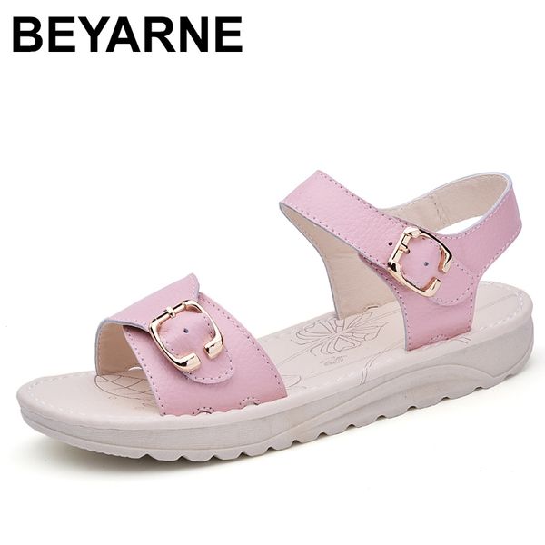 

beyarnegenuine leather women's summer beach sandals shoes ladies flat flip flops slippers casual female gladiator sandals shoe, Black