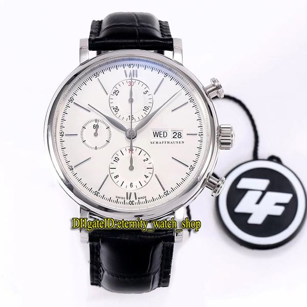 

v2 upgrade version zf 391007 white dial cal.79320 eta7750 chronograph automatic 391008 mens watch steel case leather satch sport watches, Slivery;brown