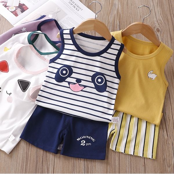 

summer children's vest suit cotton men's sleeveless undershirt 2020 new baby vest clothing shorts clothingclothes baby shorts tren, Blue