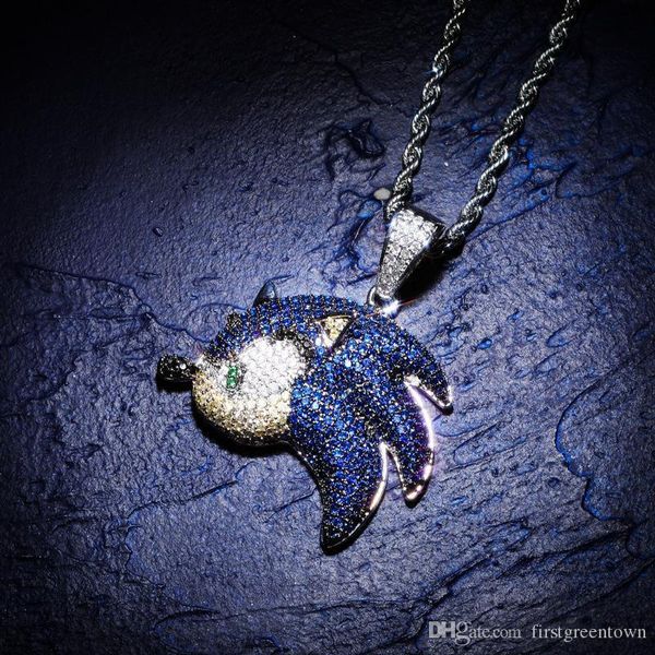 

zircon hip hop necklace flying fish pendant accessories fashion color diamond necklace for men women jewelry, Silver