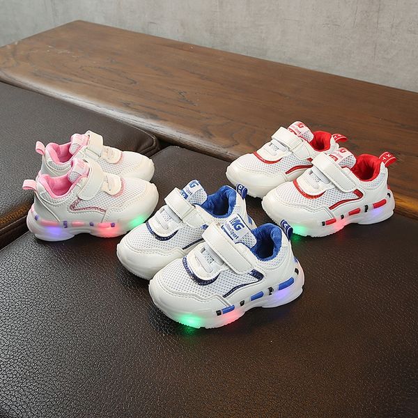 

autumn children's led luminous boys and girls breathable running baby's casual sports luminous sports white shoes light shoes, Black