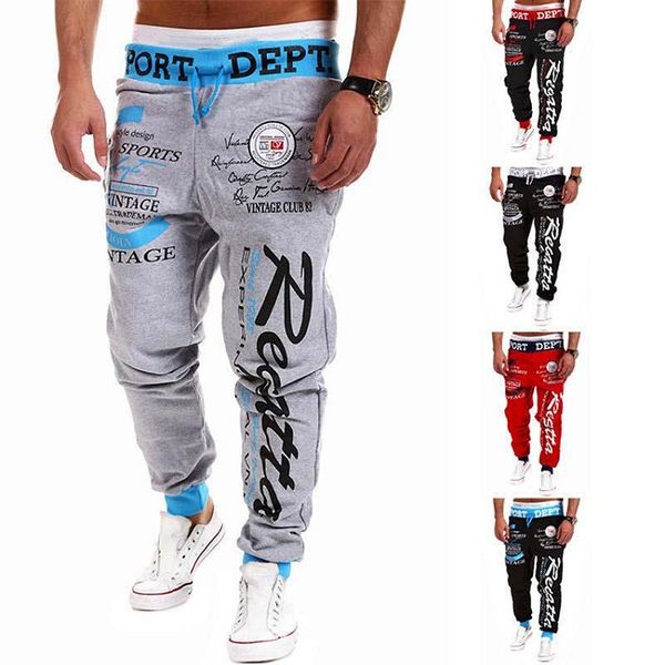 

2020 new casual pants men's drawstring elastic waist letters printed loose track pants, Black