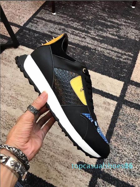 

2019 new fashion round head spring autumn black leather eye printing platform luxury wear-resistant men designer shoes tr01
