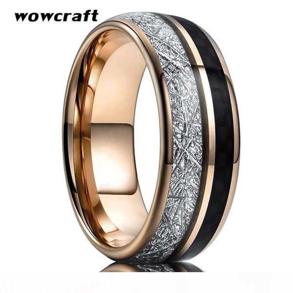 

rose gold mens womens ring tungsten carbide wedding band with carbon fiber meteorite inlay engagement new jewelry comfort fit cx200609, Slivery;golden