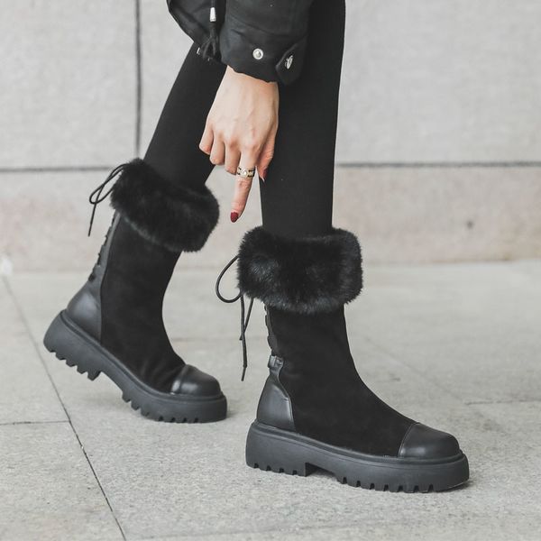 

tuinanle women boots winter black warm plush snow boots ladies cotton booties comfortable mid-calf botas mujer invierno