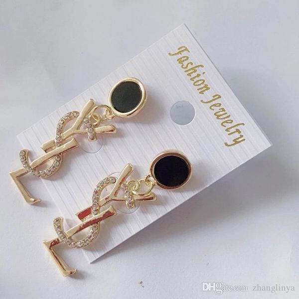 

wholesale14k brand designer pearl letter stud earrings collar needle diamond wedding party fashion jewelry gift scarf accessories box b8, Gray