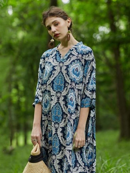 

irinav60 2020 new collection oversized long maxi vintage print robe dress women, Black;gray
