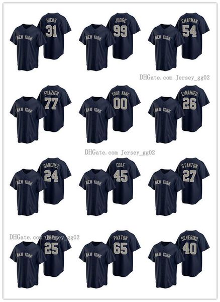 

new york yankees men women youth 99 aaron judge 45 gerrit cole 24 gary sanchez alternate baseball jersey, Black