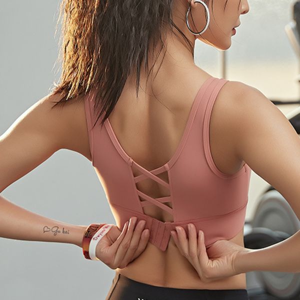 

gym clothing adjustable sports bra beauty back yoga high strength shockproof running vest sportswear plus size fitness top, White;black