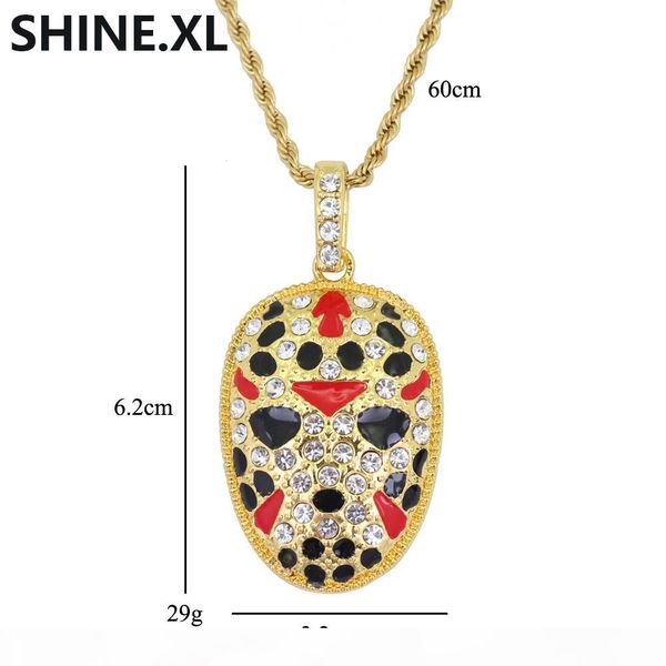 

hip hop пекинской оперы маска ожерелье iced out full rhinestone золото серебро цвет покрыло приходите с веревкой цепи, Silver